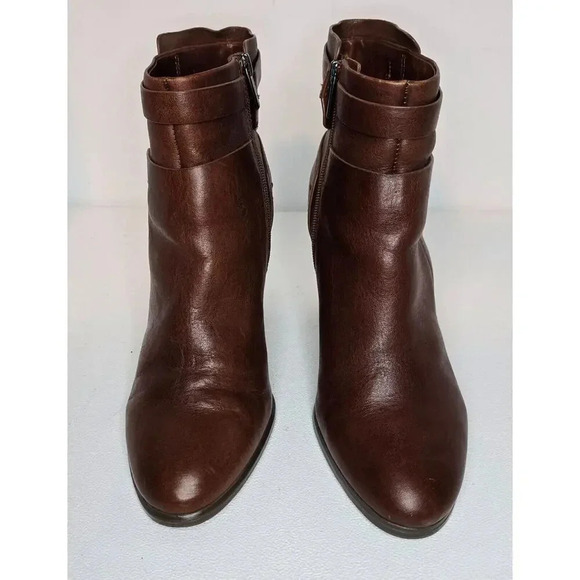 Vince Camuto Faythe Boots Brown Leather Heeled Layered Bootie Womens Size 9 M - Picture 2 of 10